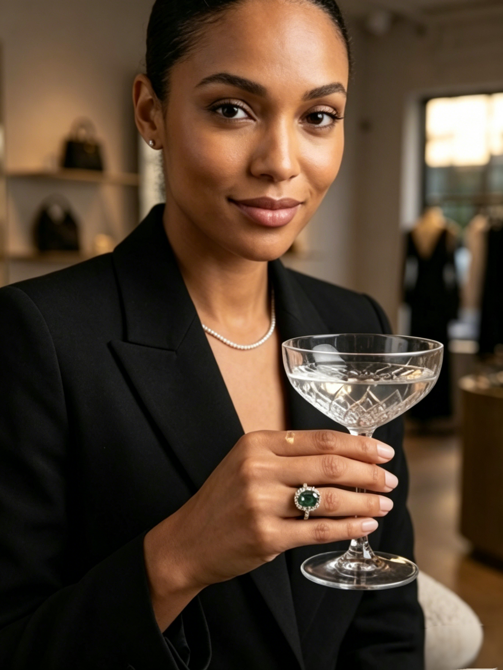 Blue green oval moissanite halo ring on hand — alternative luxury, conflict-free lab-grown | TARA AYARH LUNE