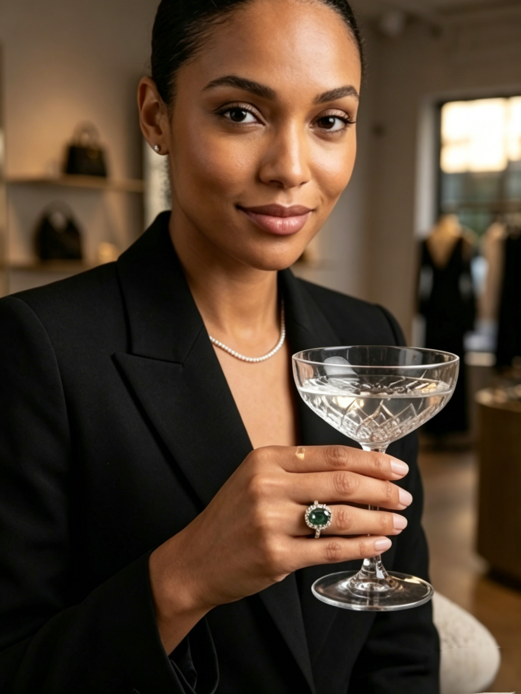Blue green oval moissanite halo ring on hand — alternative luxury, conflict-free lab-grown | TARA AYARH LUNE