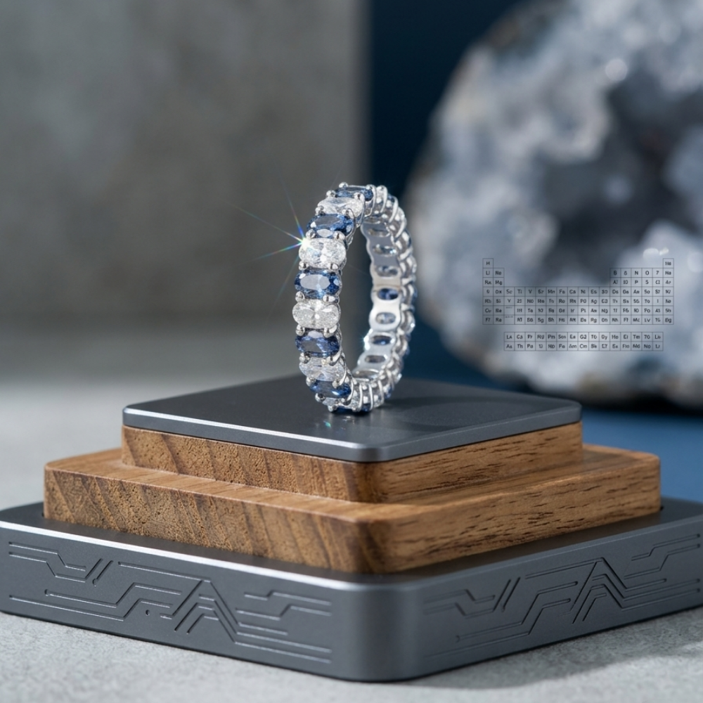 oval-cut blue white moissanite eternity band — 20-stone gradient, azure blue | TARA AYARH LUNE