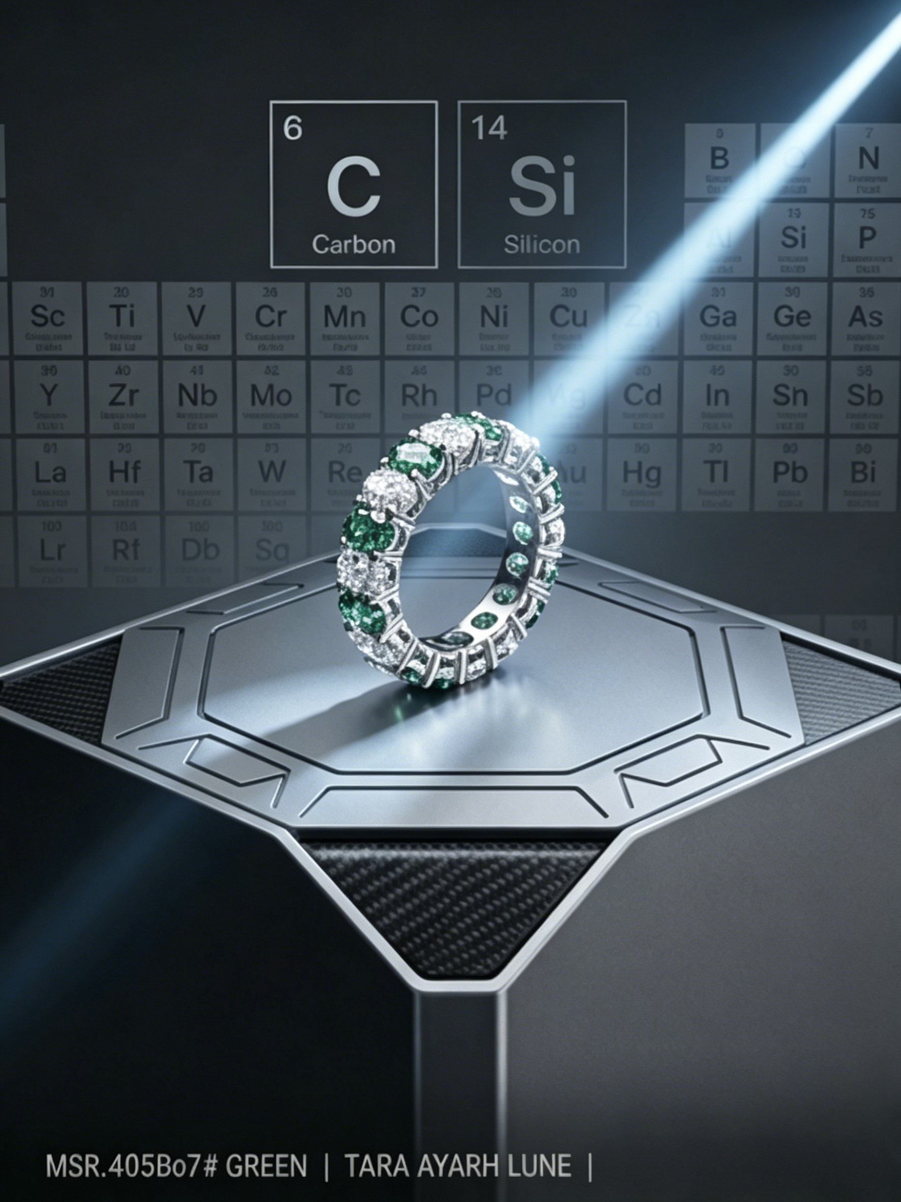 oval-cut green white moissanite eternity band — 20-stone gradient, forest green | TARA AYARH LUNE