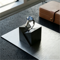 10mm oval-cut blue moissanite solitaire ring — 3ct azure blue, minimalist four-prong setting | TARA AYARH LUNE