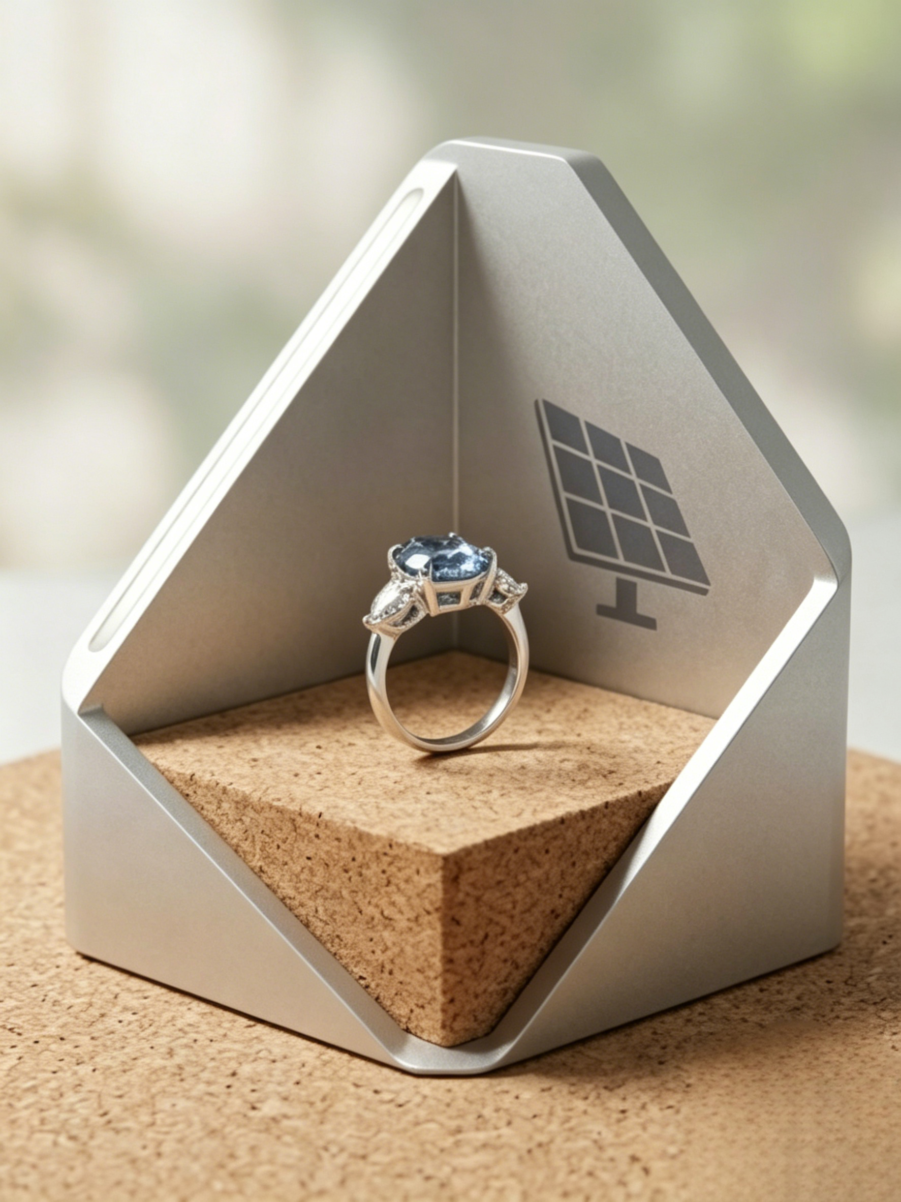 Pear-cut blue moissanite trilogy ring on hand — celestial teardrop, platinum-plated S925 silver | TARA AYARH LUNE