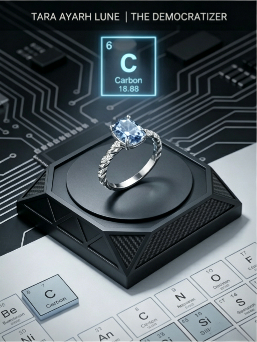4ct blue pear-cut moissanite ring — VVS1 clarity, conflict-free lab-grown | TARA AYARH LUNE