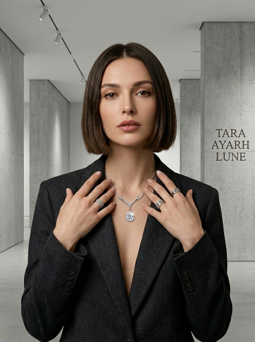 Pear-Cut Moissanite Antler Branch Pendant Necklace | Forest Muse Nature Setting | TARA AYARH LUNE
