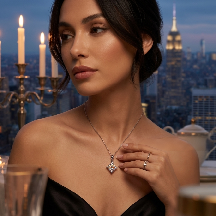 1ct Princess-Cut Moissanite Pendant Necklace | Geometry of Light Architectural Setting | TARA AYARH LUNE