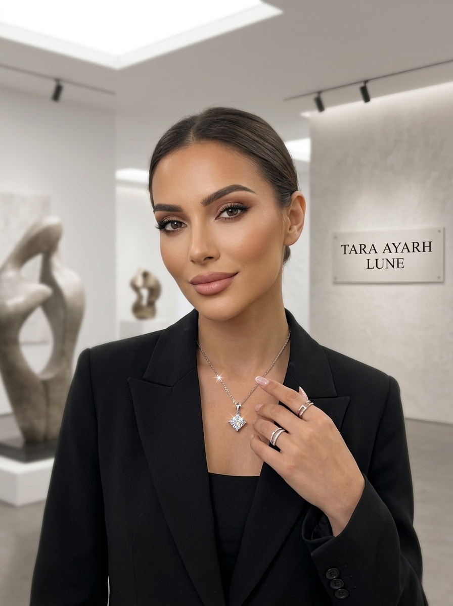 1ct Princess-Cut Moissanite Pendant Necklace | Geometry of Light Architectural Setting | TARA AYARH LUNE