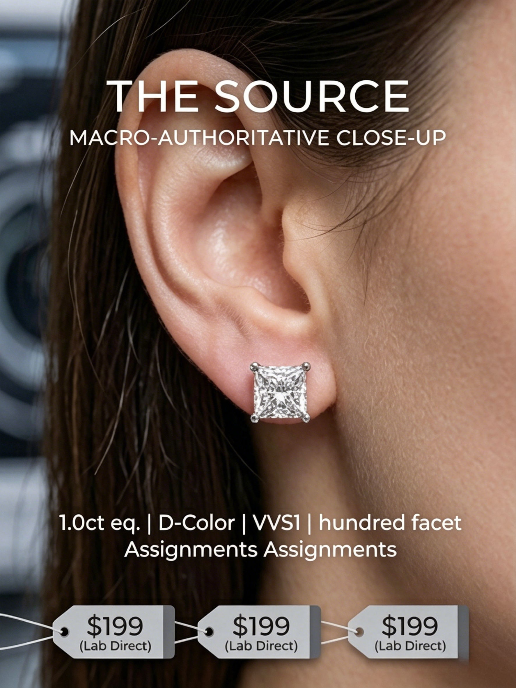 2ctw princess-cut moissanite stud earrings — platinum silver, quiet luxury square stud | TARA AYARH LUNE