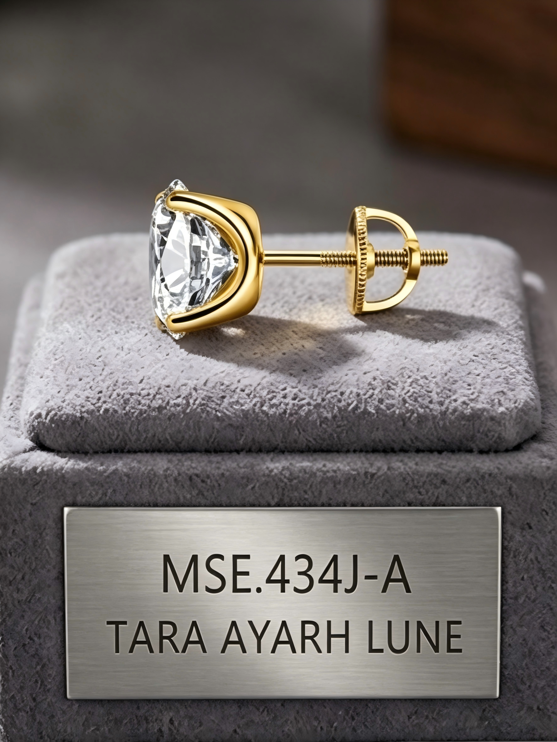 Round moissanite stud earrings in gift box — 14K gold, MSE.434 series | TARA AYARH LUNE
