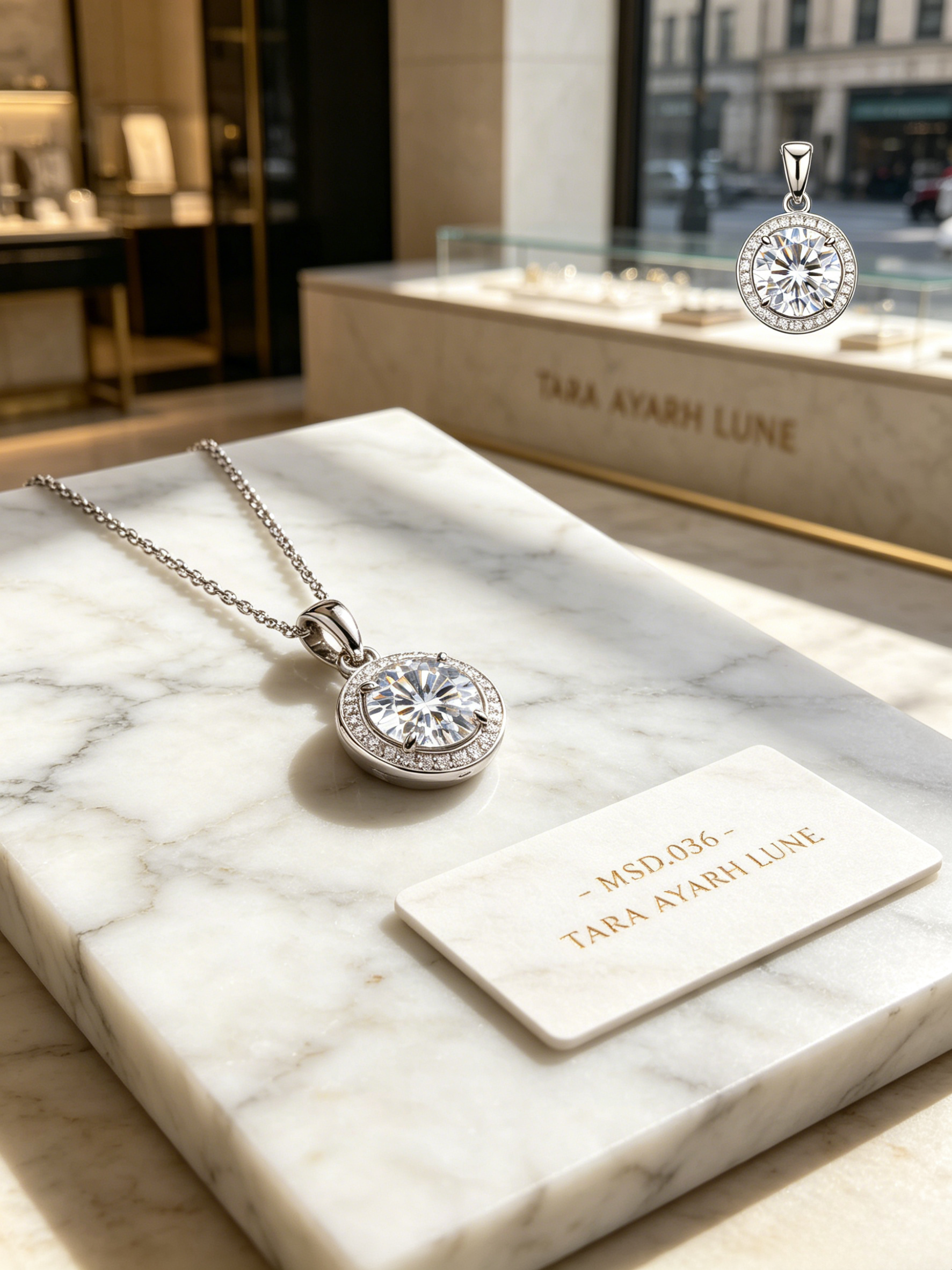 1ct Round-Cut Moissanite Bezel Solitaire Pendant Necklace | Orbital Minimalist | TARA AYARH LUNE