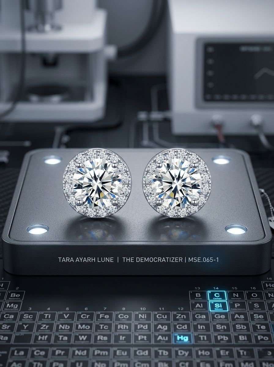 1ct round moissanite halo stud earrings — silver platinum-plated, 6.5mm center stone | TARA AYARH LUNE