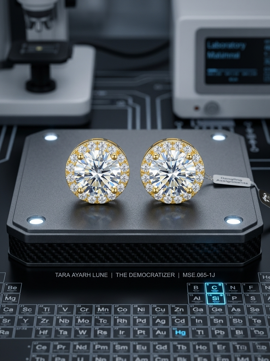 1ct round moissanite halo stud earrings — 14K gold-plated, warm prestigious glow | TARA AYARH LUNE