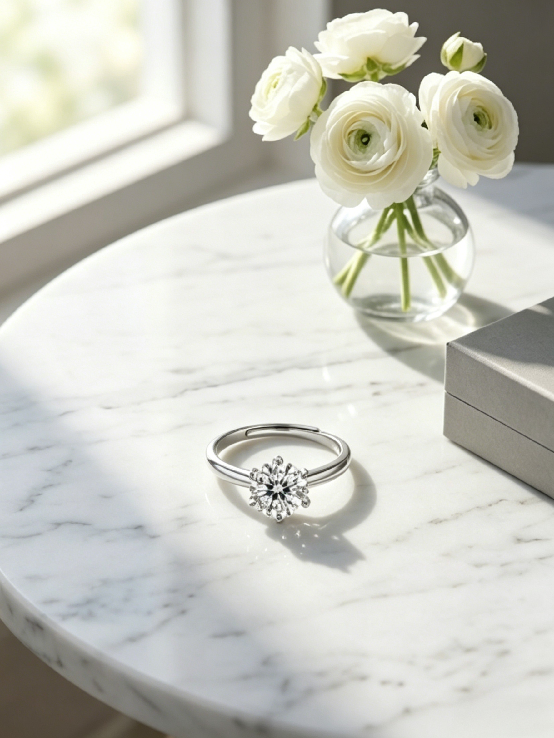 Round Moissanite Six-Prong Ring Side Profile | Platinum PVD 925 Silver | TARA AYARH LUNE