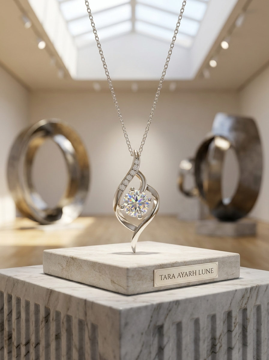1ct Round-Cut Moissanite S-Curve Pendant Necklace | Eternal Flow | TARA AYARH LUNE