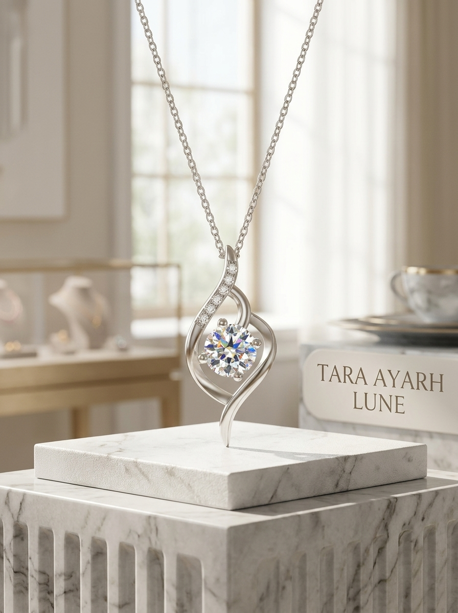 1ct Round-Cut Moissanite S-Curve Pendant Necklace | Eternal Flow | TARA AYARH LUNE