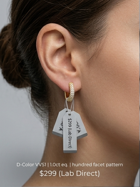 Triple-row moissanite huggie hoop earrings on model — 18K gold, elegant ear stack | TARA AYARH LUNE