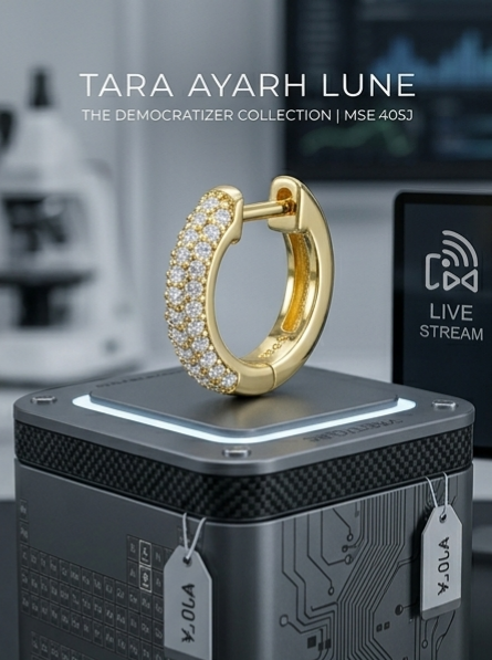Micro-pavé moissanite huggie hoop earrings side view — 3.3g, S925 sterling silver base | TARA AYARH LUNE