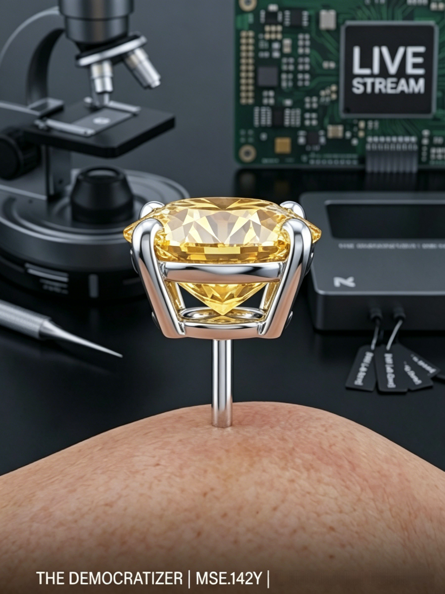 Canary yellow Asscher moissanite stud earrings on model — 2ctw, rhodium-plated S925 silver | TARA AYARH LUNE